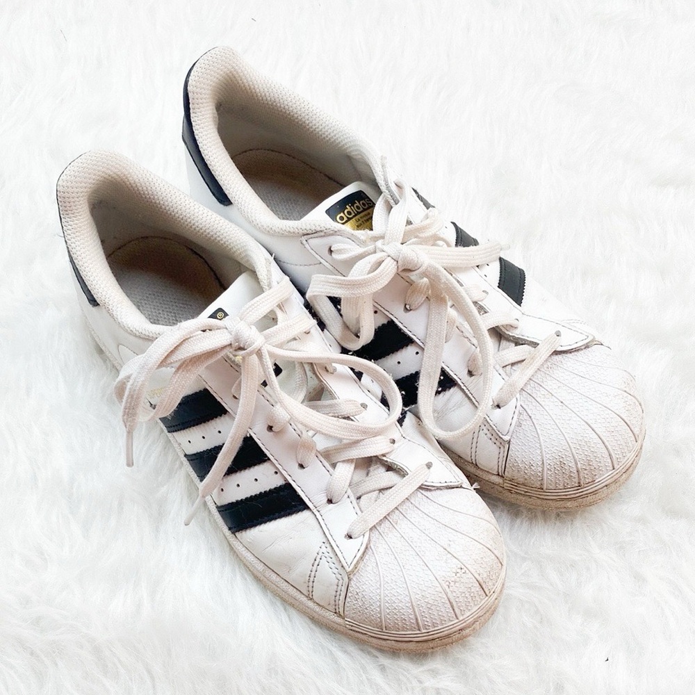 Girls Adidas Superstar White and Black Shoes